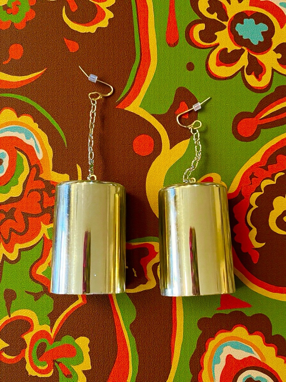 Vintage 60’s Gold Toned Cylinder Dangle Mod Earrings